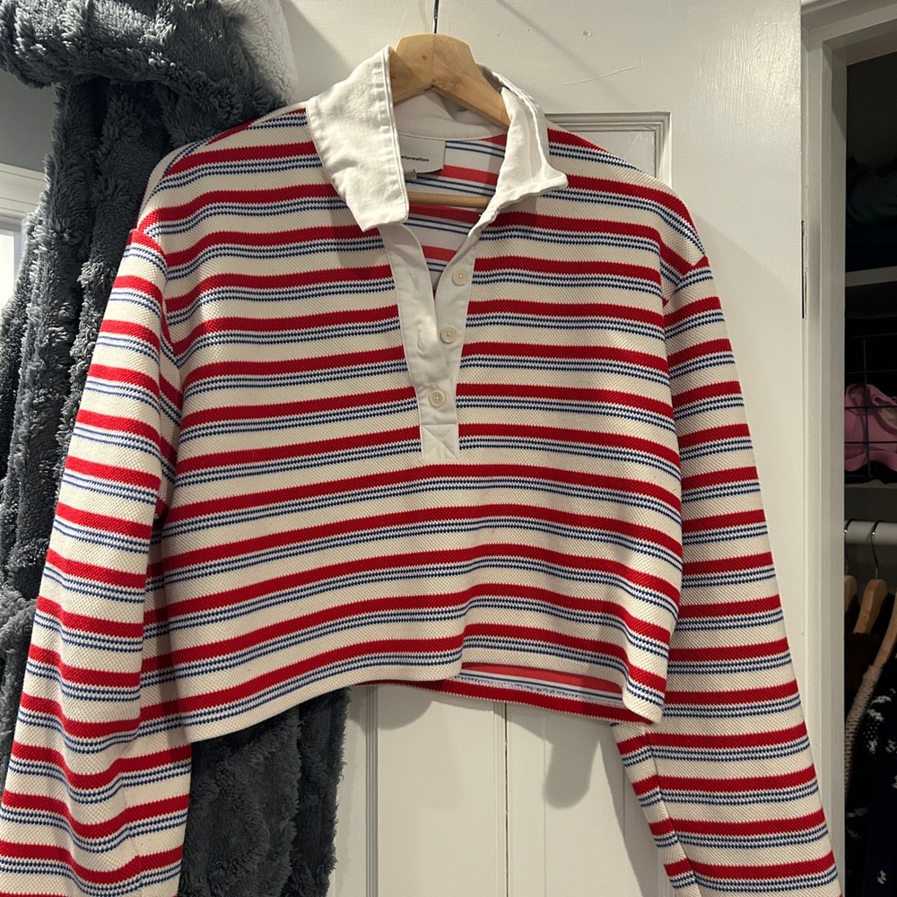 Reformation Red and Blue Striped Polo